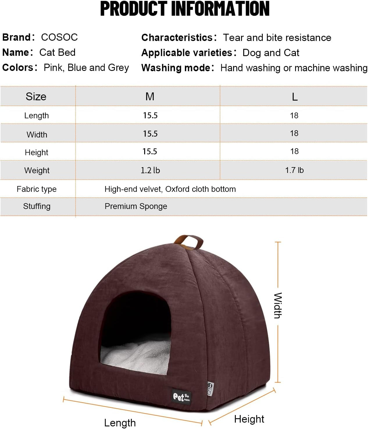 Premium Pet Beds for Cats and Small Dogs, Cat Bed Cave, Cat House, Enclosed Small Animal Bed, Covered Cat Bed, Indoor, Cat Tent, Kitten Bed, Cat Hut with Removable Washable Cushioned Pillow