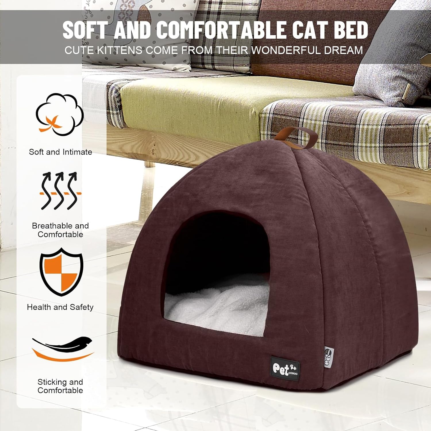 Premium Pet Beds for Cats and Small Dogs, Cat Bed Cave, Cat House, Enclosed Small Animal Bed, Covered Cat Bed, Indoor, Cat Tent, Kitten Bed, Cat Hut with Removable Washable Cushioned Pillow
