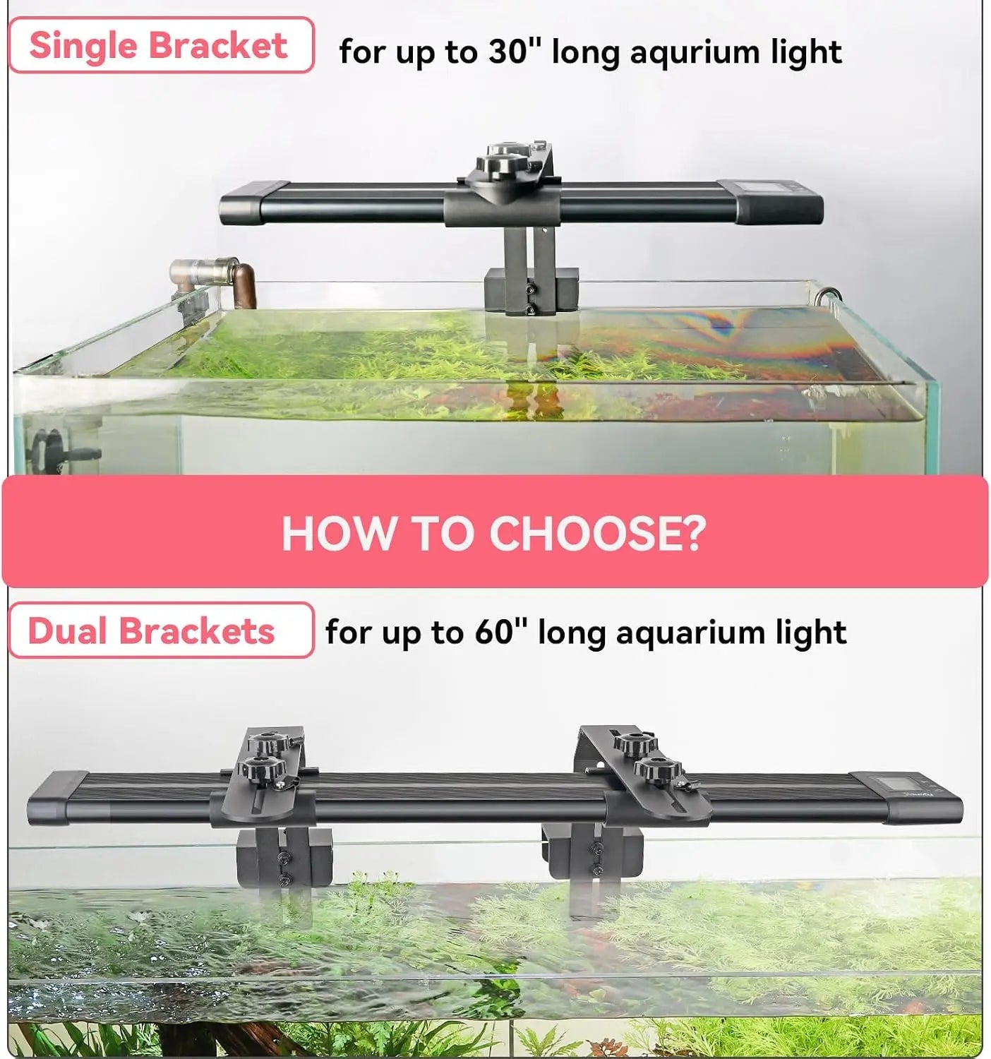 Hygger Aquarium Light Riser Fits, Universal Fish Tank Light Holder Adjustable Led Aquarium Light Mounting Bracket, Sturdy Aluminum Ultra Wide