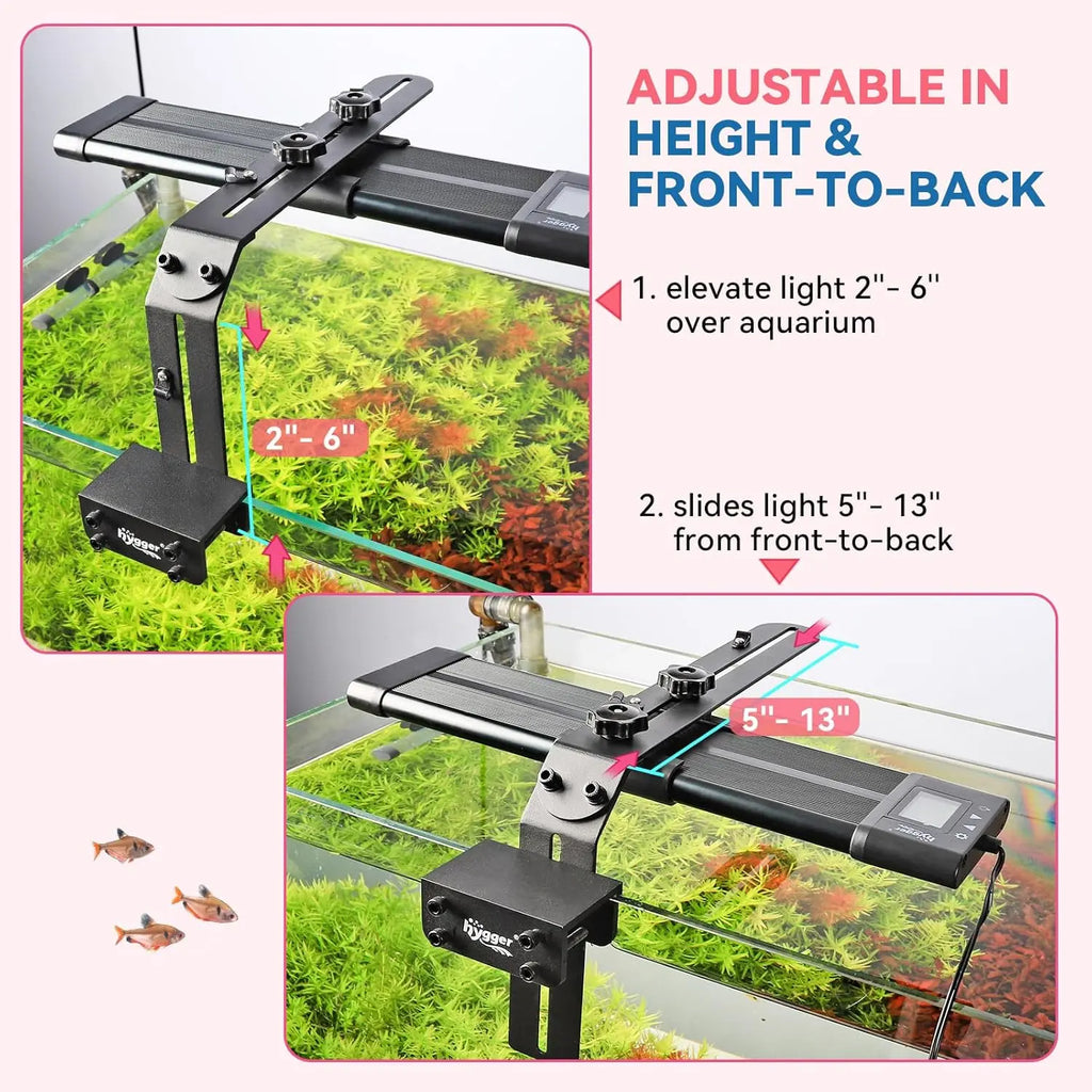 Hygger Aquarium Light Riser Fits, Universal Fish Tank Light Holder Adjustable Led Aquarium Light Mounting Bracket, Sturdy Aluminum Ultra Wide