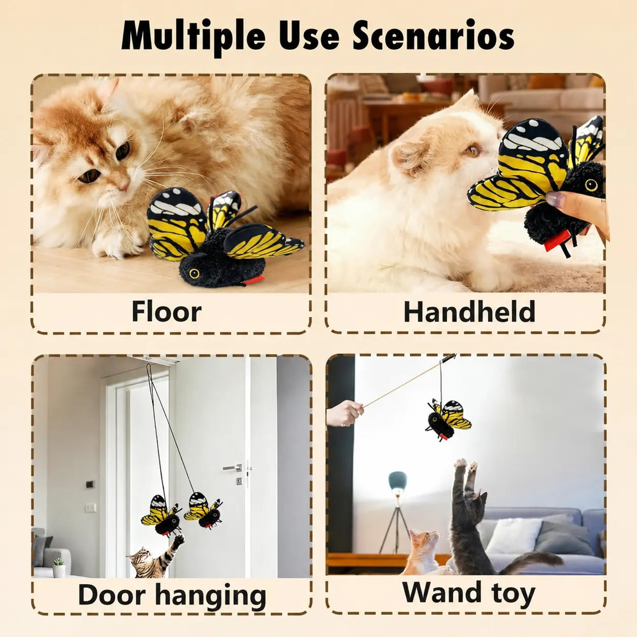 Interactive Electric Butterfly & Bluebird Cat Teaser Toy, 3 Smart Flying Modes, USB Rechargeable Hanging Toy with Washable Cover for Indoor Cats, Teaser Toys