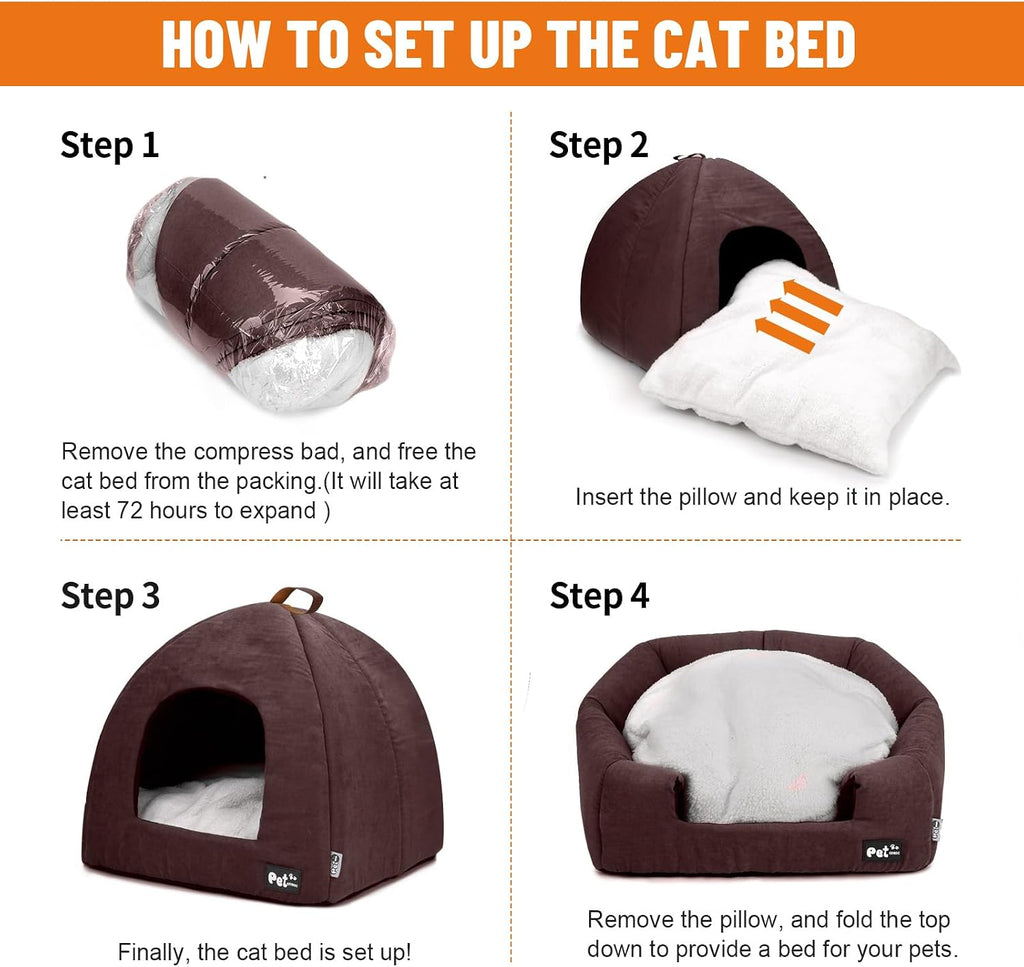Premium Pet Beds for Cats and Small Dogs, Cat Bed Cave, Cat House, Enclosed Small Animal Bed, Covered Cat Bed, Indoor, Cat Tent, Kitten Bed, Cat Hut with Removable Washable Cushioned Pillow