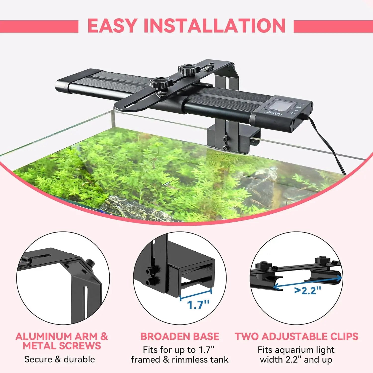 Hygger Aquarium Light Riser Fits, Universal Fish Tank Light Holder Adjustable Led Aquarium Light Mounting Bracket, Sturdy Aluminum Ultra Wide
