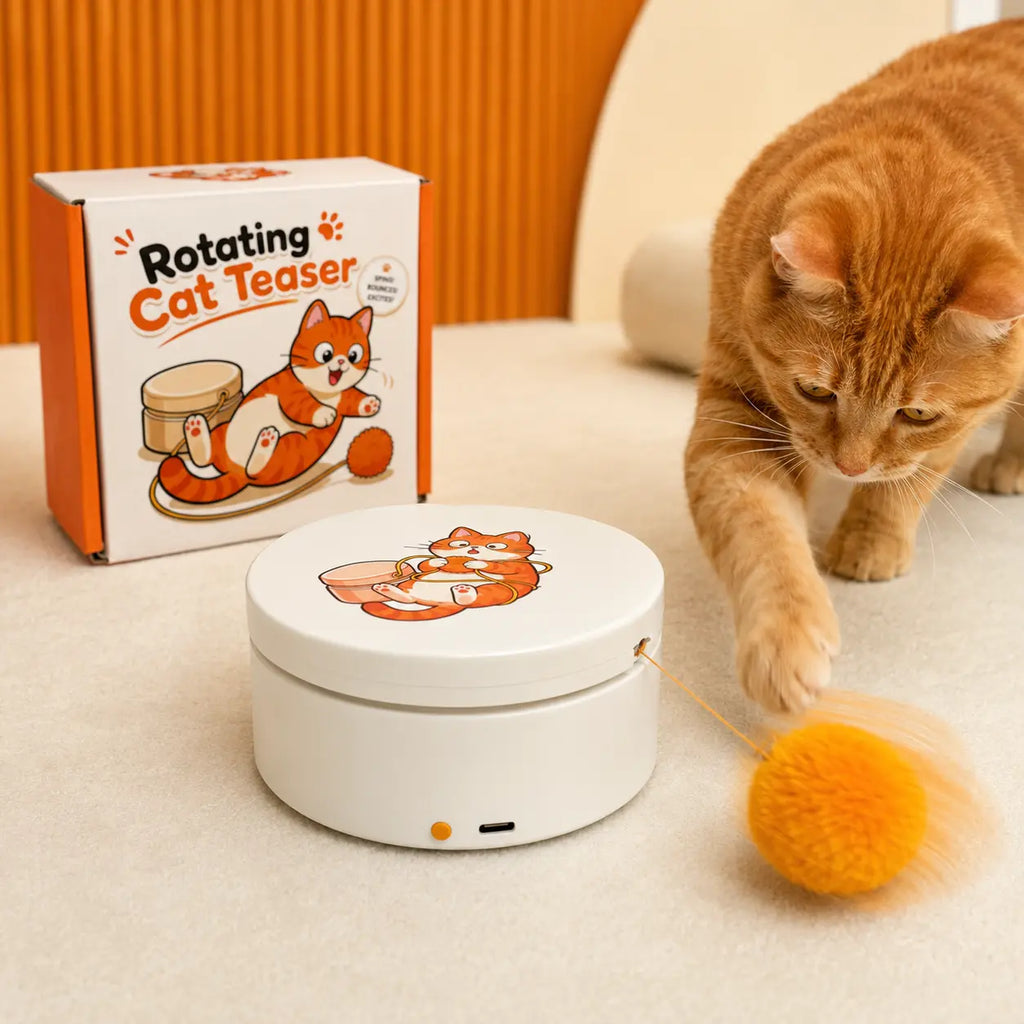 Smart Rotating Cat Teaser, Rechargeable Interactive Cat Toy with 5 Play Modes, Touch-To-Wake, Auto Sleep, Multi-Surface Mounting and Replaceable String for Indoor Cats & Kittens