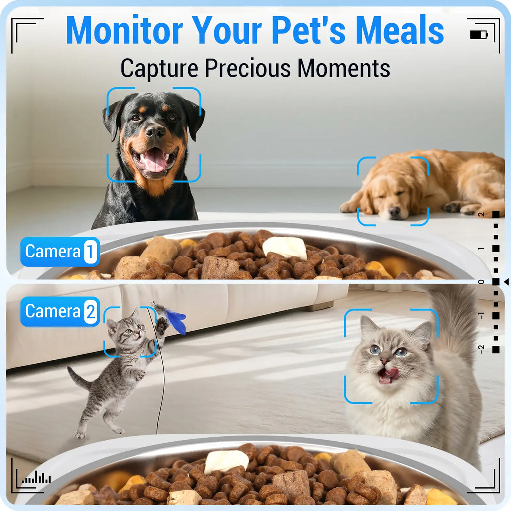 Frienhund Dual Camera Smart Pet Feeder – CHOOSE: with CAMERA / NO CAMERA, with 7L Dry Food Capacity, 1080P HD Monitoring, Night Vision, App Remote Control, Timed & Portion Feeding, Dual Stainless Steel Bowls for Multi-Pet Homes, Dual Bowls